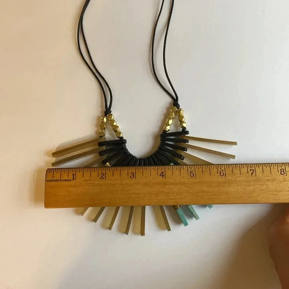 NEW Fair Trade Beaded Fan Statement Large Necklace Rope Gold Black Turquoise - Picture 10 of 12